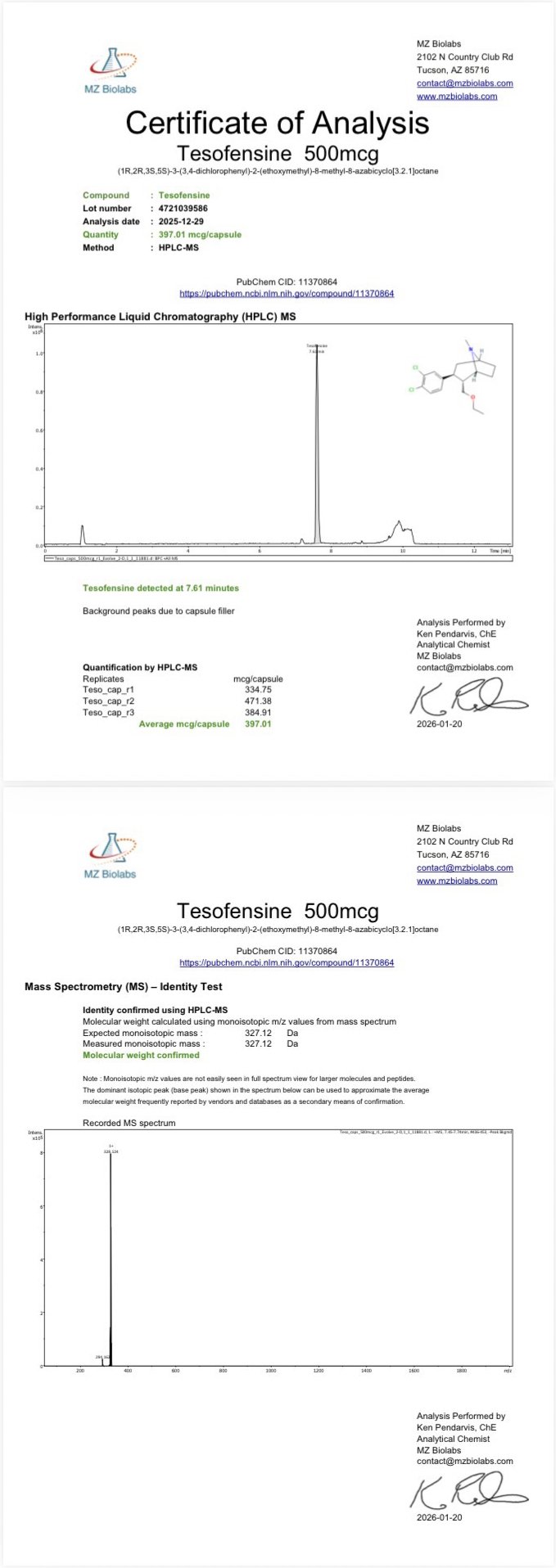 Certificate of Analysis